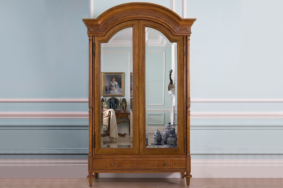 And So To Bed Eclectic 2 Door Mirrored Wardrobe In Antique Pecan