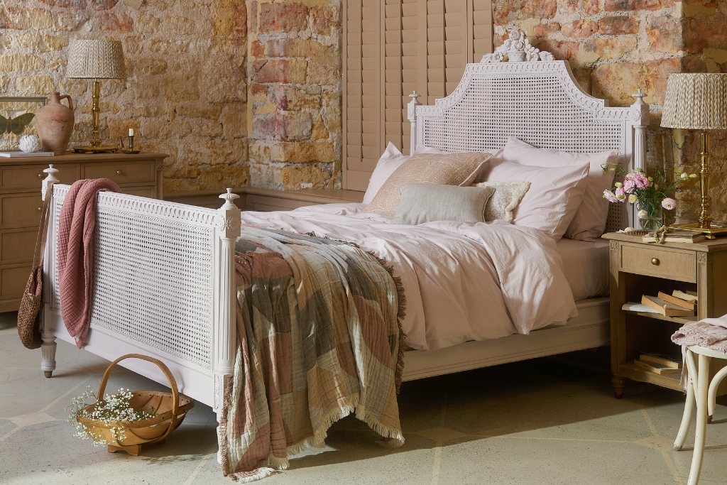 Juliet Painted Caned Bed - Chateau Pink