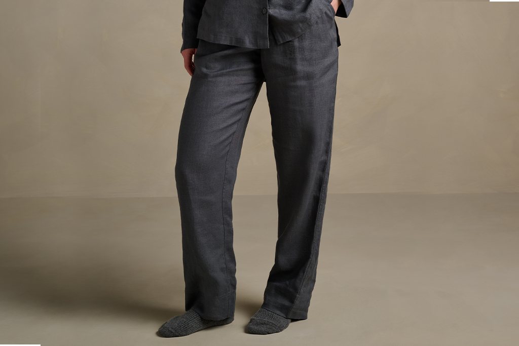 Bedfolk Womens Linen Pyjama Trousers - Ink Grey Black