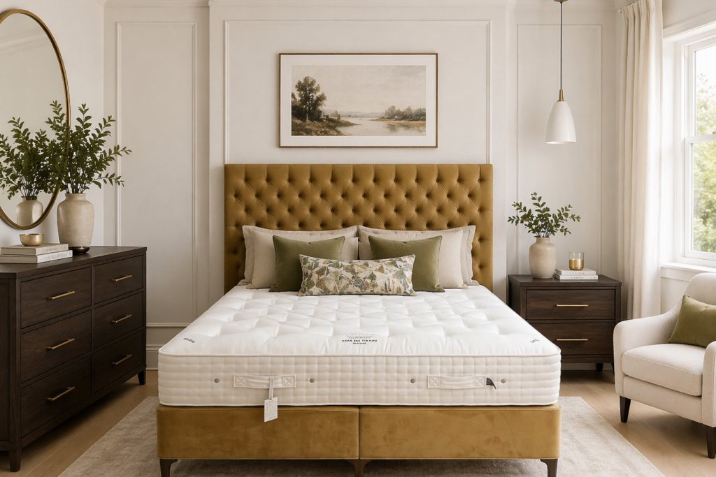 Vispring Excellence Divan Set with Aldo Headboard - Superking Size - Ex Display Vispring Excellence Divan Set with Aldo Headboard - Superking Size - Ex Display