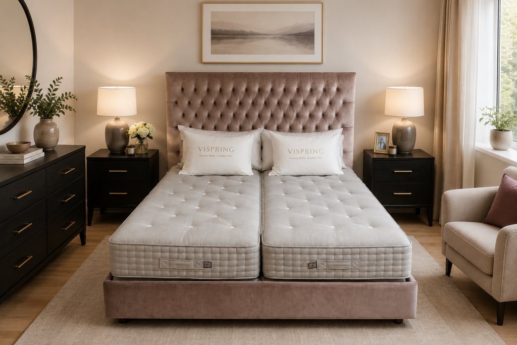 Emilia Grand Bedstead & Vispring Sublime Superb Divan Set - Superking - Ex Display. Emilia Grand Bedstead & Vispring Sublime Superb Divan Set - Superking - Ex Display.