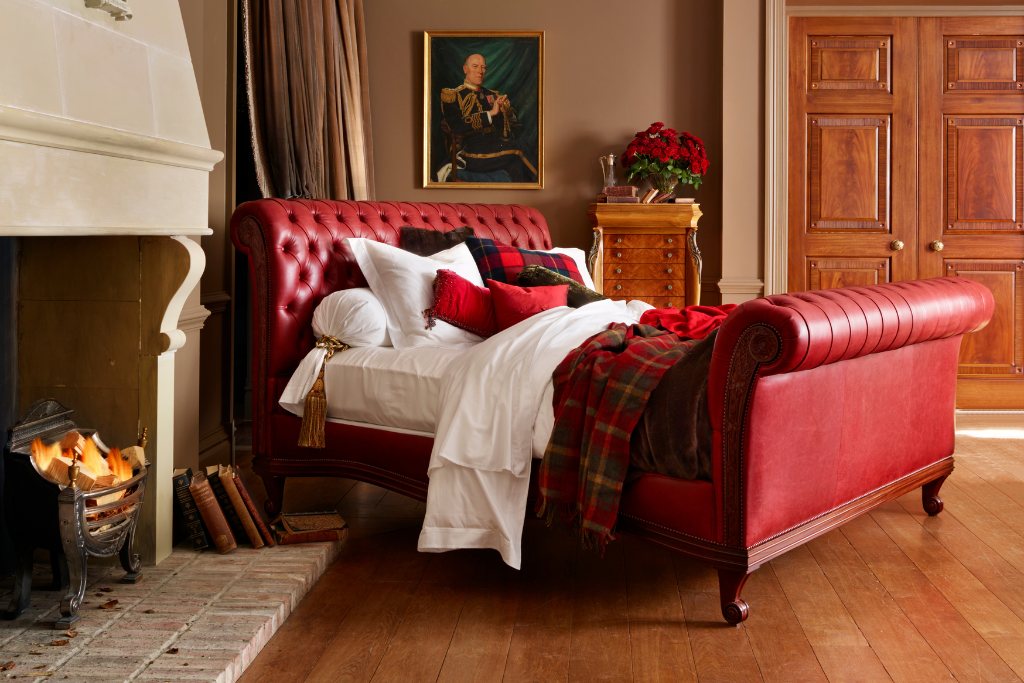 Bonaparte Deep Buttoned Bed - Red Leather Claret