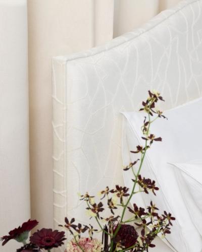 The Vispring Iris headboard upholstered in Dedar Script Banquise. Part of the Luxe Fabric Collection,... The Vispring Iris headboard upholstered in Dedar Script Banquise. Part of the Luxe Fabric Collection,...