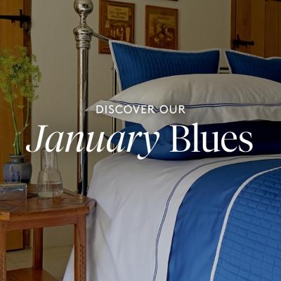 January Blues aren't always a bad thing. Explore our collection of the finest blue linens and bed fra...